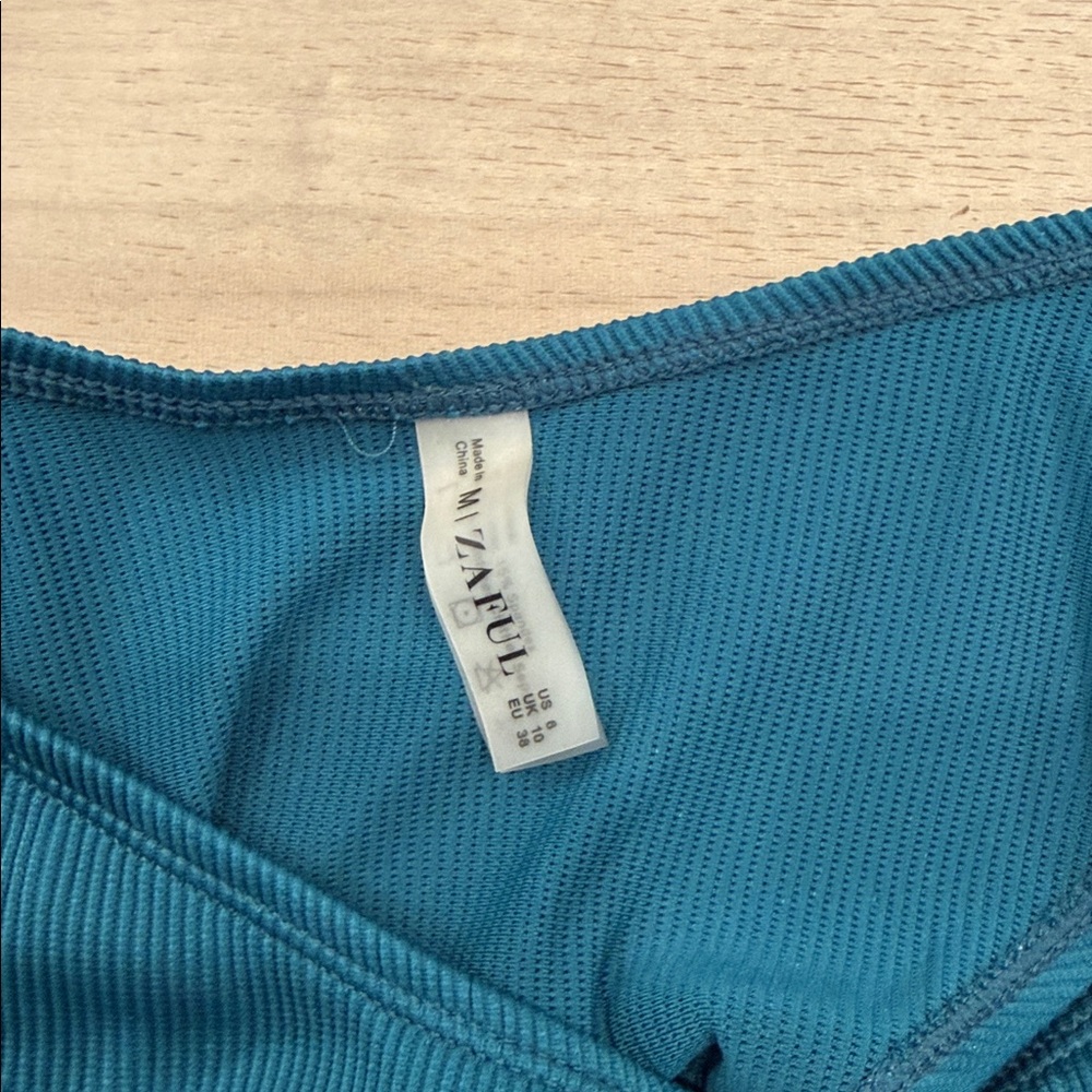Zaful Teal Ribbed Triangle Bikini Set - Picture 3 of 6